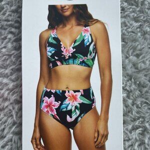 Womens Medium Floral-Print Bikini Set With High-Waist Bottom NWT 4706